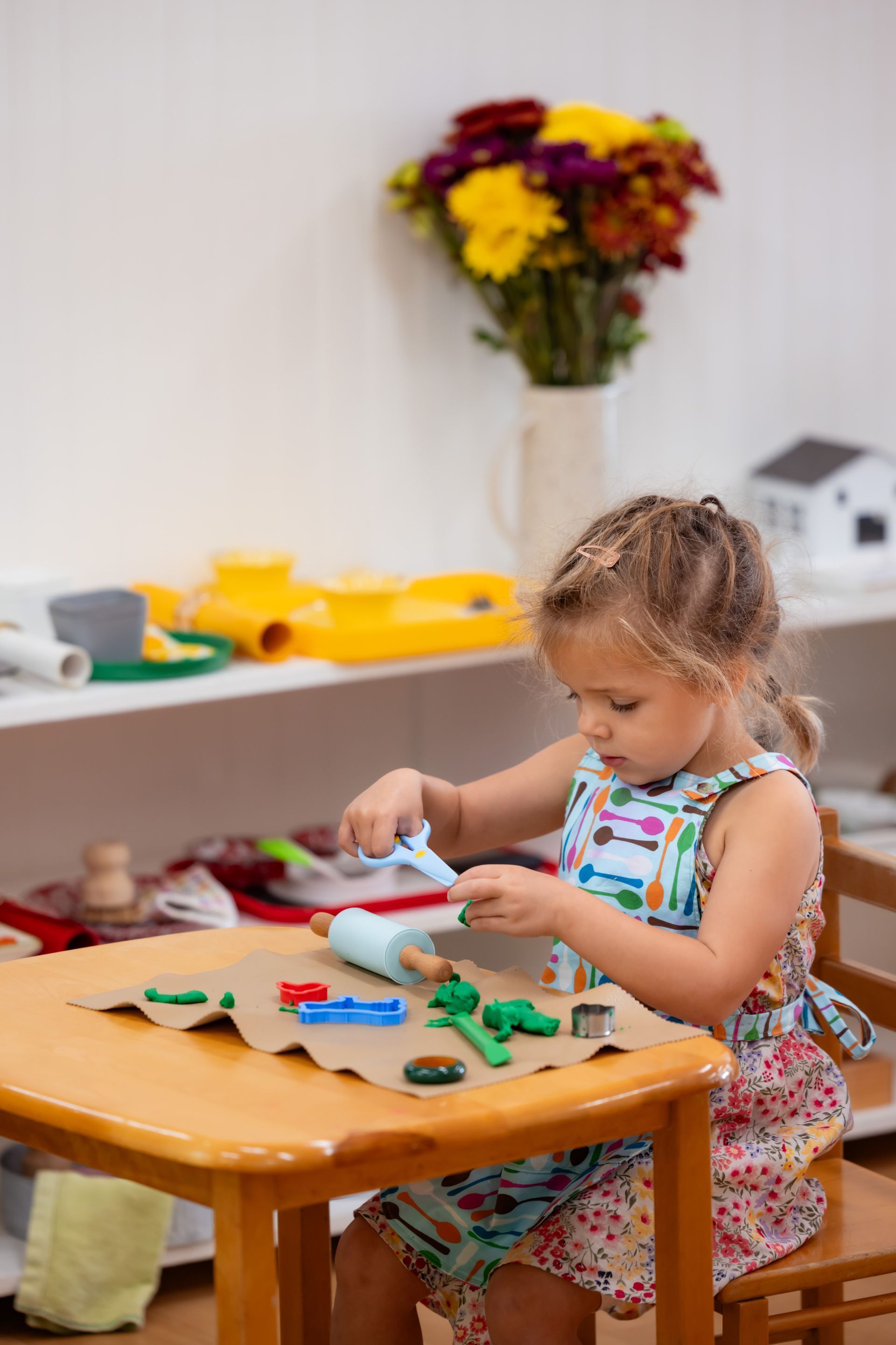 Montessori child working in the classroom