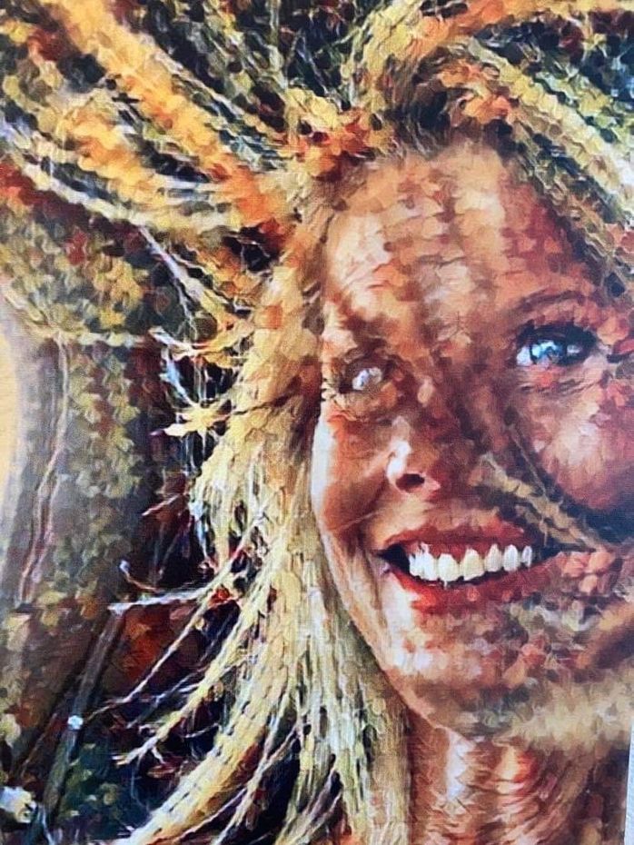 a painting of a woman smiling