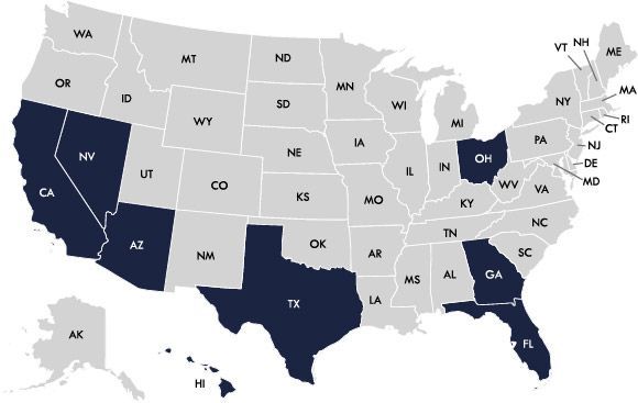 A map of the united states showing the states in blue