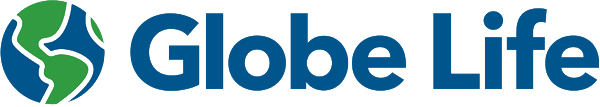 A blue and green logo for globe life