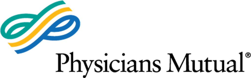 A logo for physicians mutual is shown on a white background