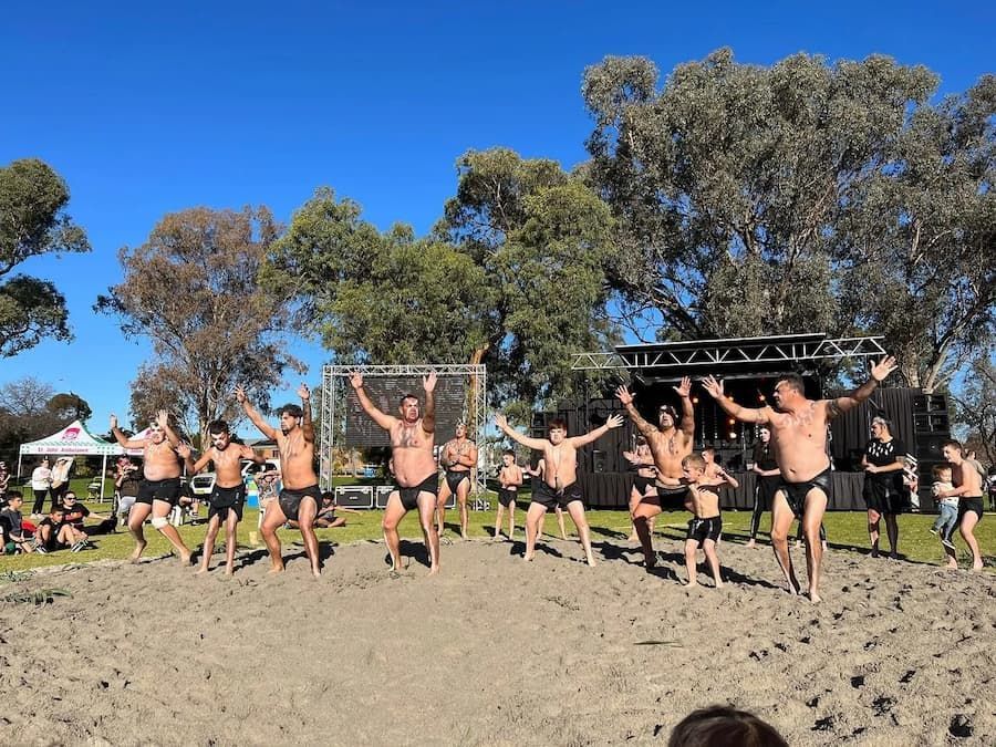 Group Raising Their Hands While Engaging in a Dance Performance — Dinawan's Connection in Dubbo, NSW