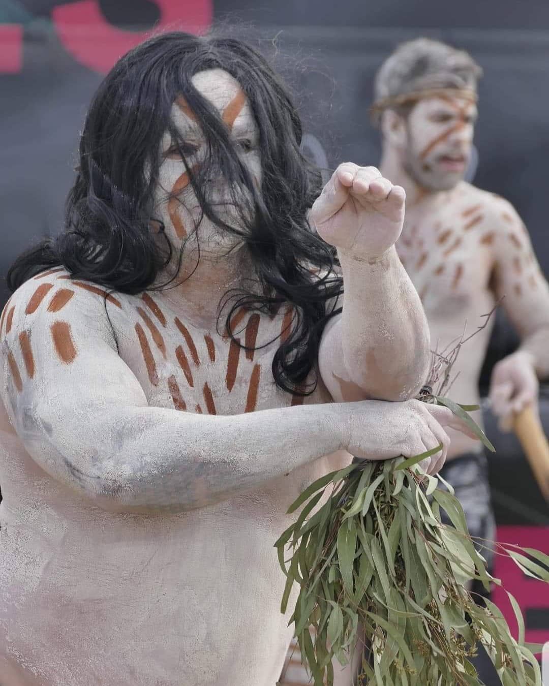 Aboriginal Man with Brown Cross Face Paint — Dinawan's Connection in Dubbo, NSW