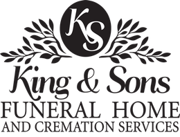 A black and white logo for king and sons funeral home and cremation services.