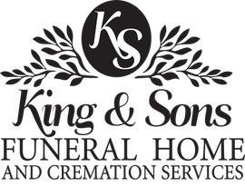 A black and white logo for king and sons funeral home and cremation services.