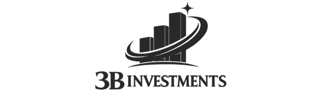 Logo for 3B Investments featuring a black skyline graphic with a rising arc and star above the text.