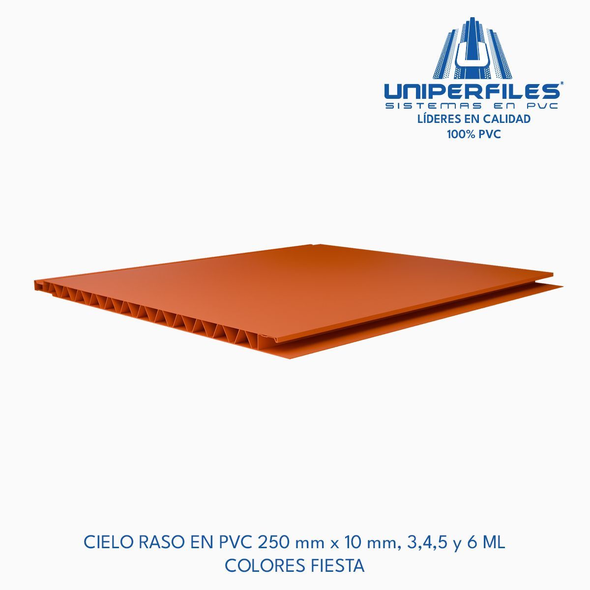 CIELO RASO EN PVC 250 mm x 10 mm, 3,4,5 y 6 ML 
COLORES FIESTA
