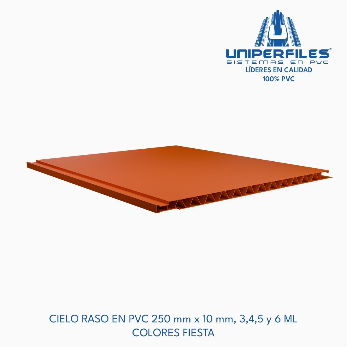 CIELO RASO EN PVC 250 mm x 10 mm, 3,4,5 y 6 ML 
COLORES FIESTA