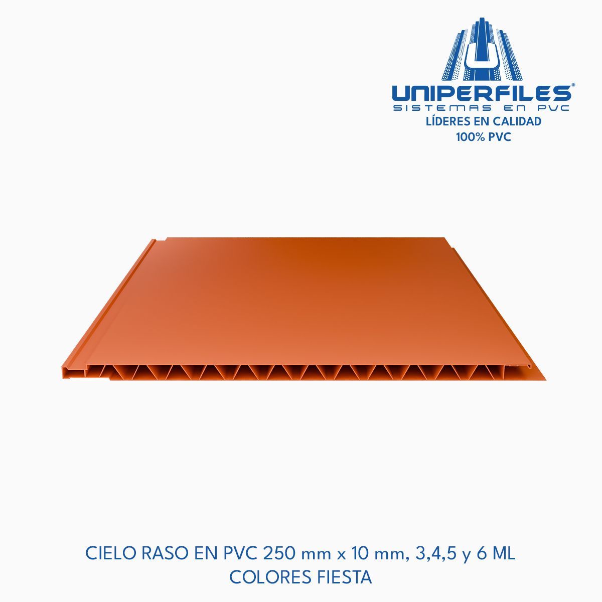 CIELO RASO EN PVC 250 mm x 10 mm, 3,4,5 y 6 ML 
COLORES FIESTA