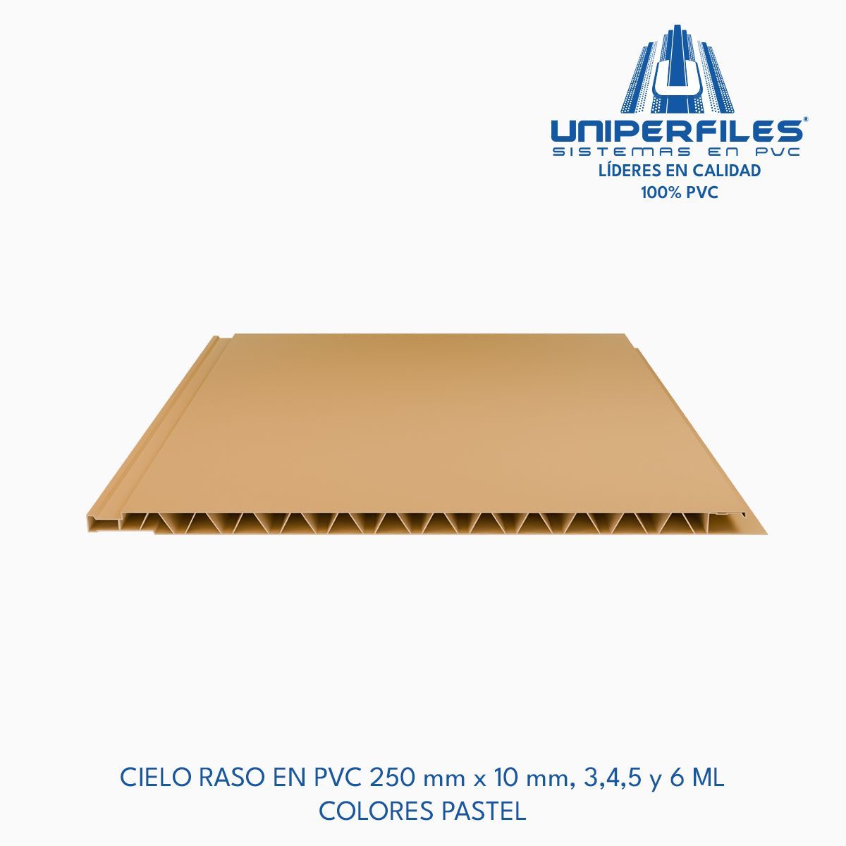 CIELO RASO EN PVC 250 mm x 10 mm, 3,4,5 y 6 ML
COLORES PASTEL