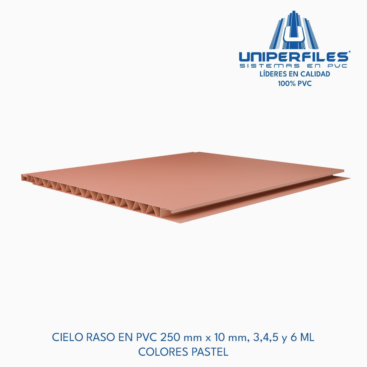 CIELO RASO EN PVC 250 mm x 10 mm, 3,4,5 y 6 ML
COLORES PASTEL