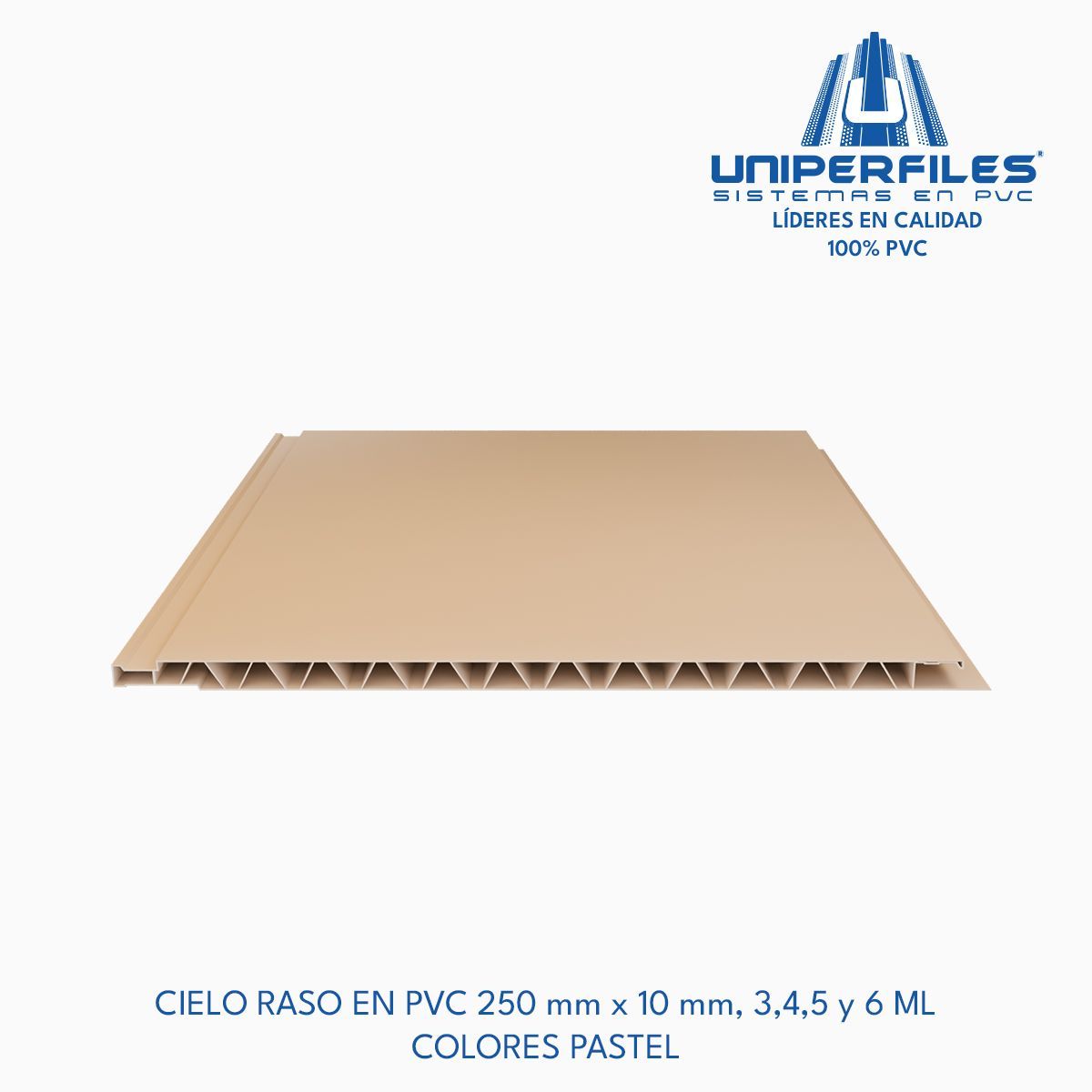 CIELO RASO EN PVC 250 mm x 10 mm, 3,4,5 y 6 ML
COLORES PASTEL