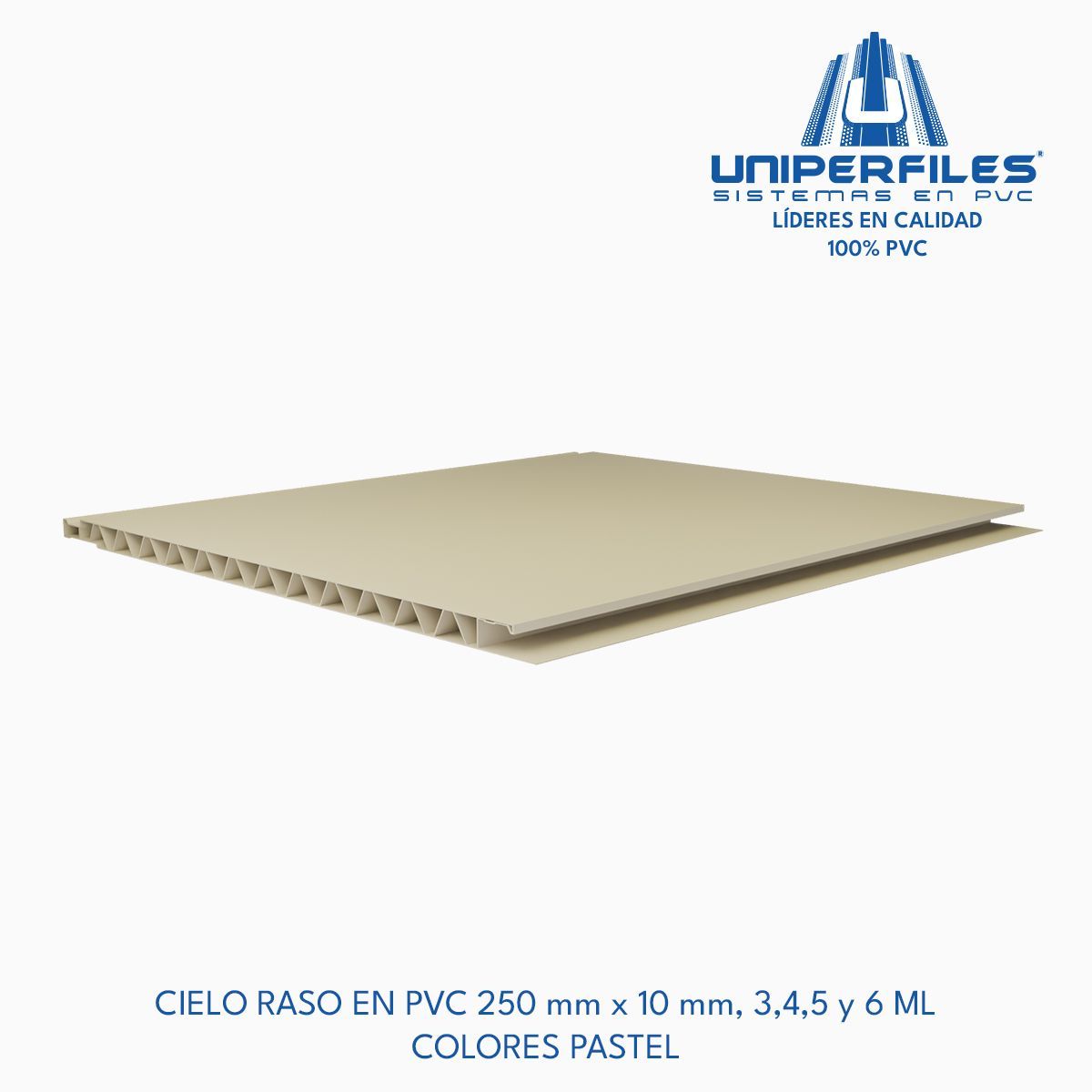 CIELO RASO EN PVC 250 mm x 10 mm, 3,4,5 y 6 ML
COLORES PASTEL