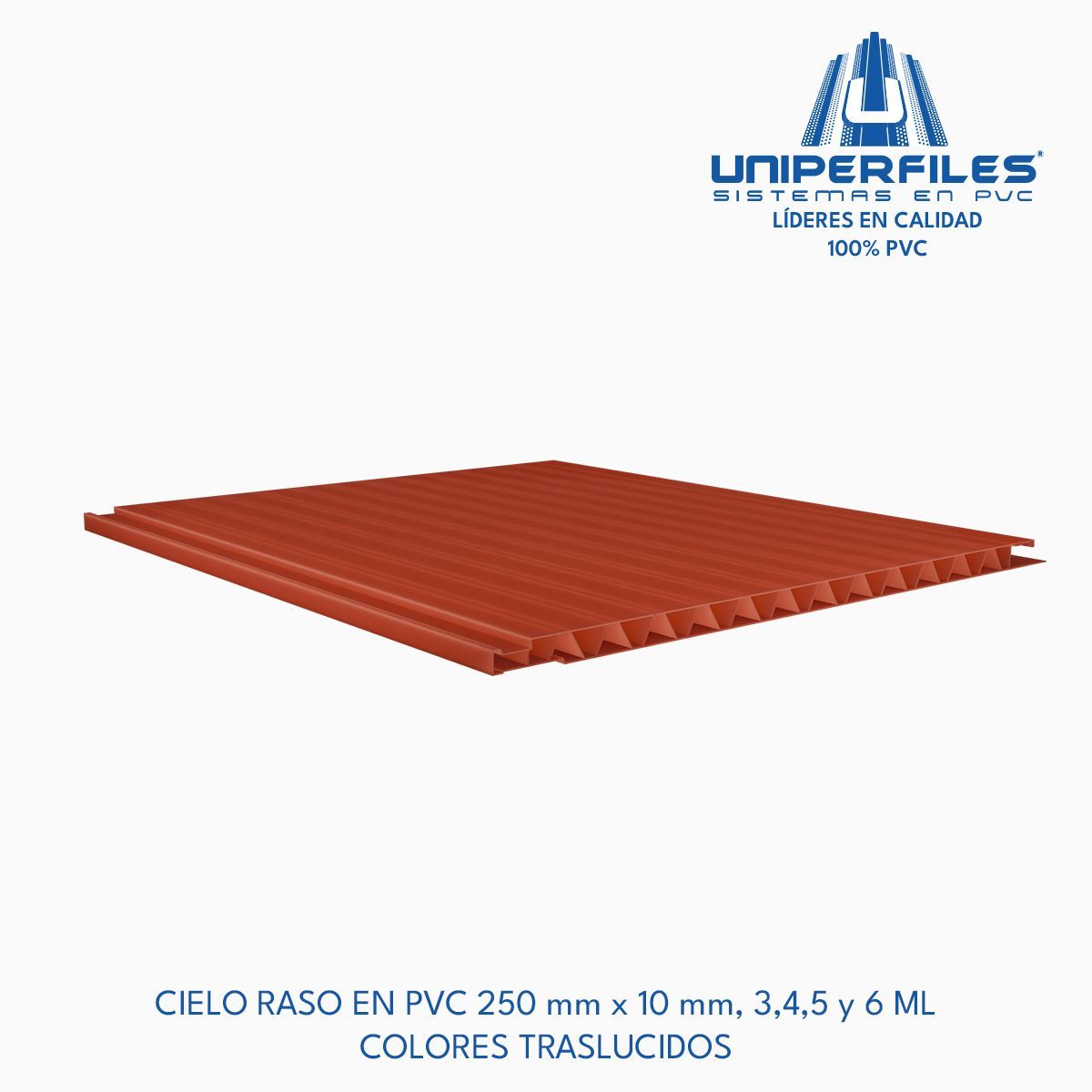 CIELO RASO EN PVC 250 mm x 10 mm, 3,4,5 y 6 ML
COLORES TRASLUCIDOS