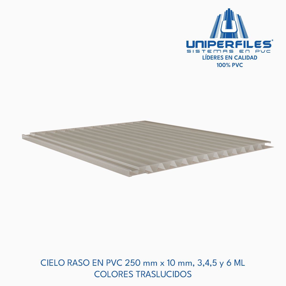 CIELO RASO EN PVC 250 mm x 10 mm, 3,4,5 y 6 ML
COLORES TRASLUCIDOS
