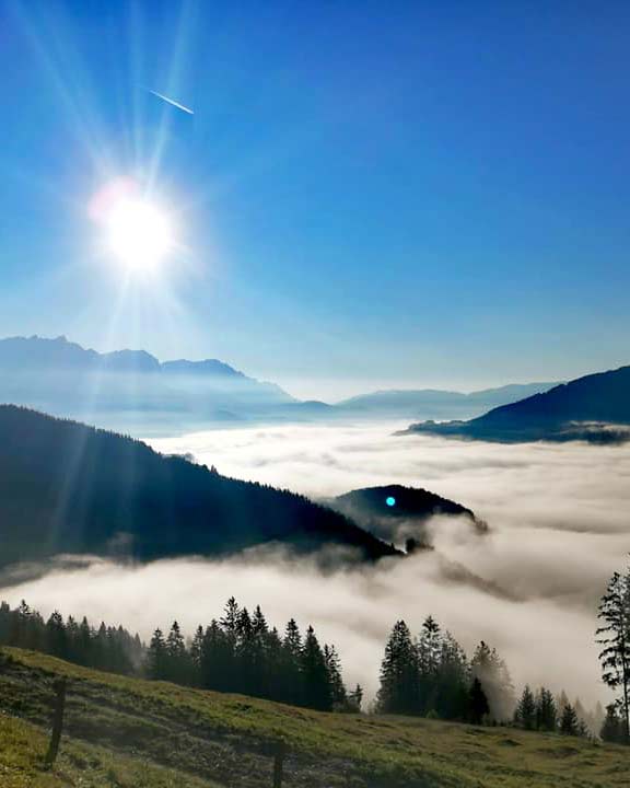 Aussicht Berge Nebel Sonne