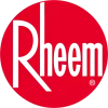 Rheem logo in white text on a red circle.