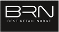 BRN-logo: Hvite bokstaver på et svart rektangel. Teksten nedenfor lyder «BEST RETAIL NORGE».