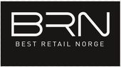 BRN-logo: Hvite bokstaver på et svart rektangel. Teksten nedenfor lyder «BEST RETAIL NORGE».