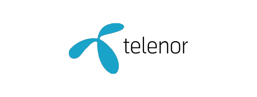 Telenor-logo: turkis «X»-form med teksten «telenor» til høyre, på hvit bakgrunn.