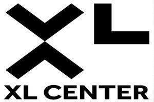The xl center logo is black and white and says xl center.