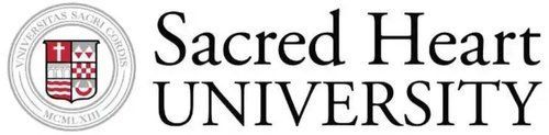 The logo for sacred heart university is shown on a white background.