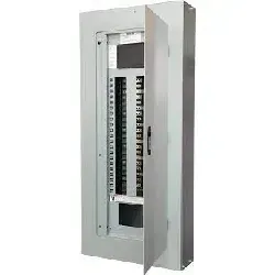 A picture of a electrical panel with the door open.