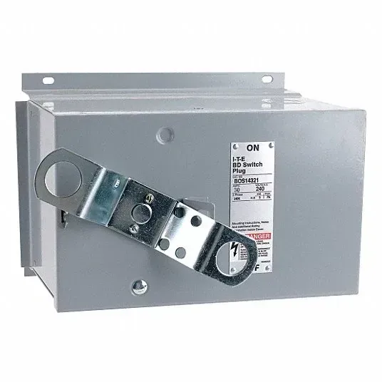 A close up of a gray box with a metal handle on a white background.