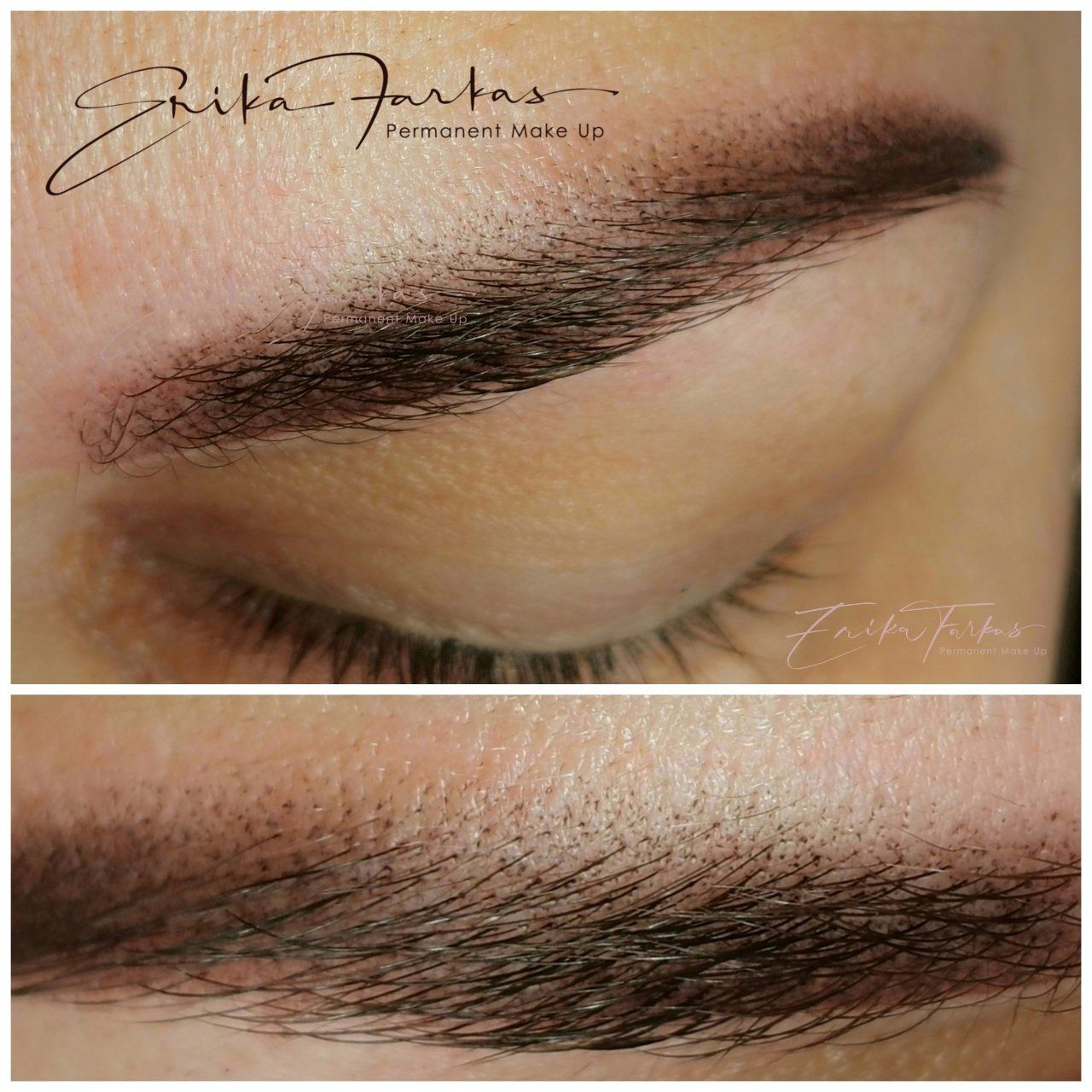 Eine Nahaufnahme des Auges einer Frau mit einer Tätowierung auf ihren Augenbrauen.