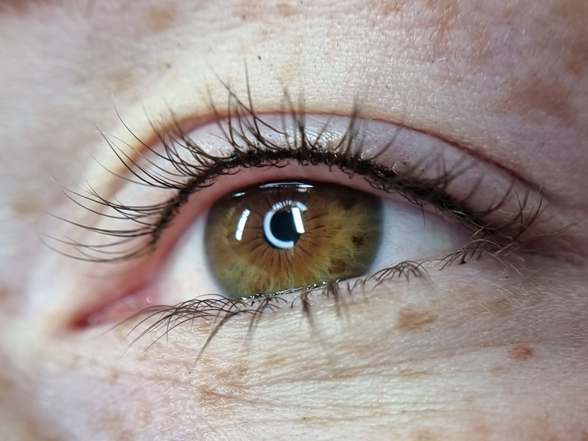 Eine Nahaufnahme eines Frauenauges mit langen Wimpern