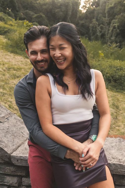 picture of wedding couple  hugging