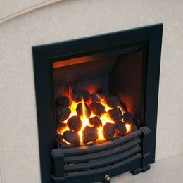 marble fireplace with gas fire flames.