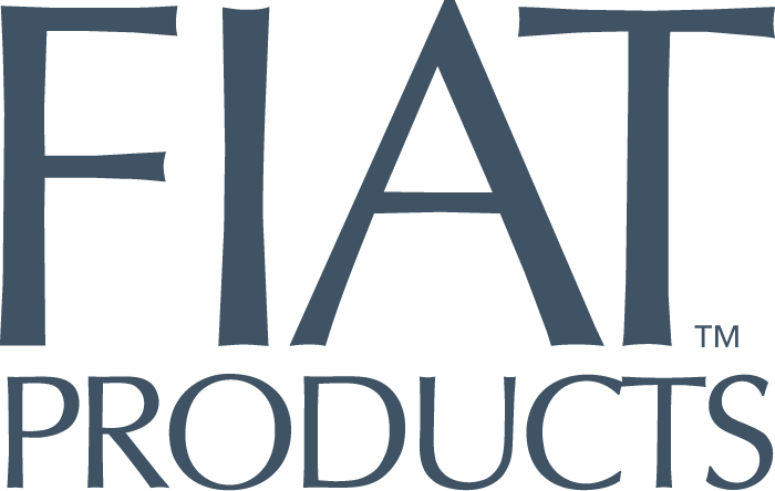 the fiat products logo is blue and white on a white background .
