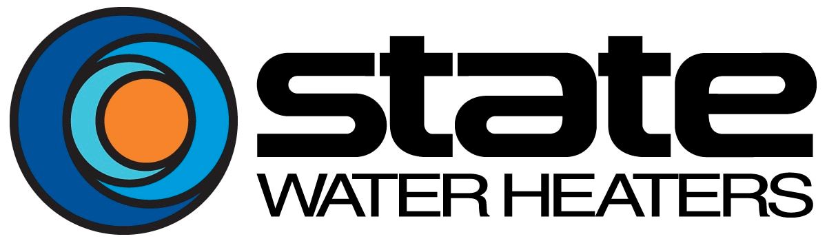 a blue and orange logo for state water heaters