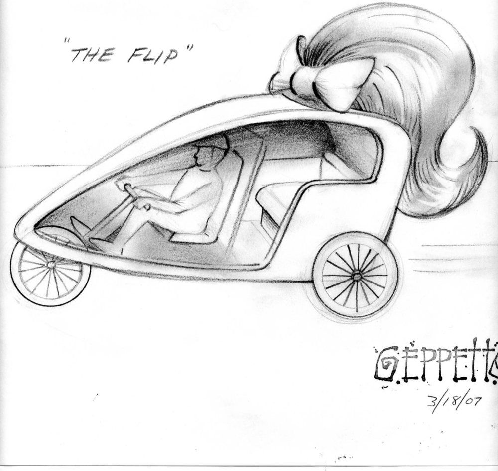 A black and white drawing of a car with the words