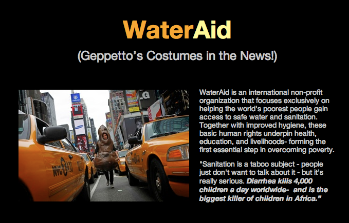 A newspaper article about water aid with a picture of taxi cabs