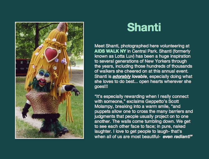 A picture of a puppet with the name shanti on it
