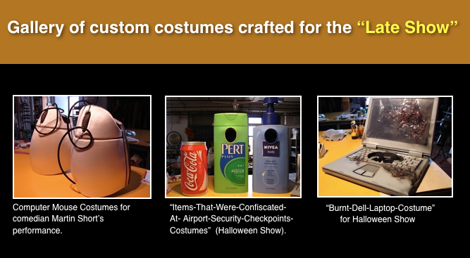A gallery of custom costumes crafted for the late show