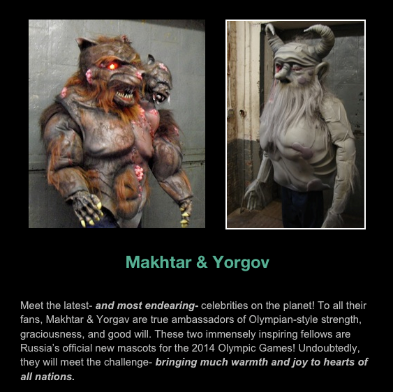 Two mascots for the 2014 olympic games are shown