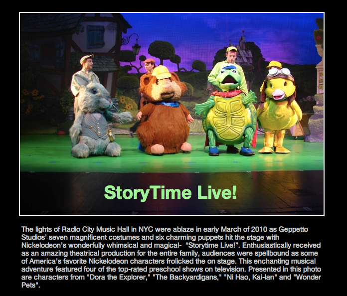 A poster for storytime live shows a group of stuffed animals on a stage