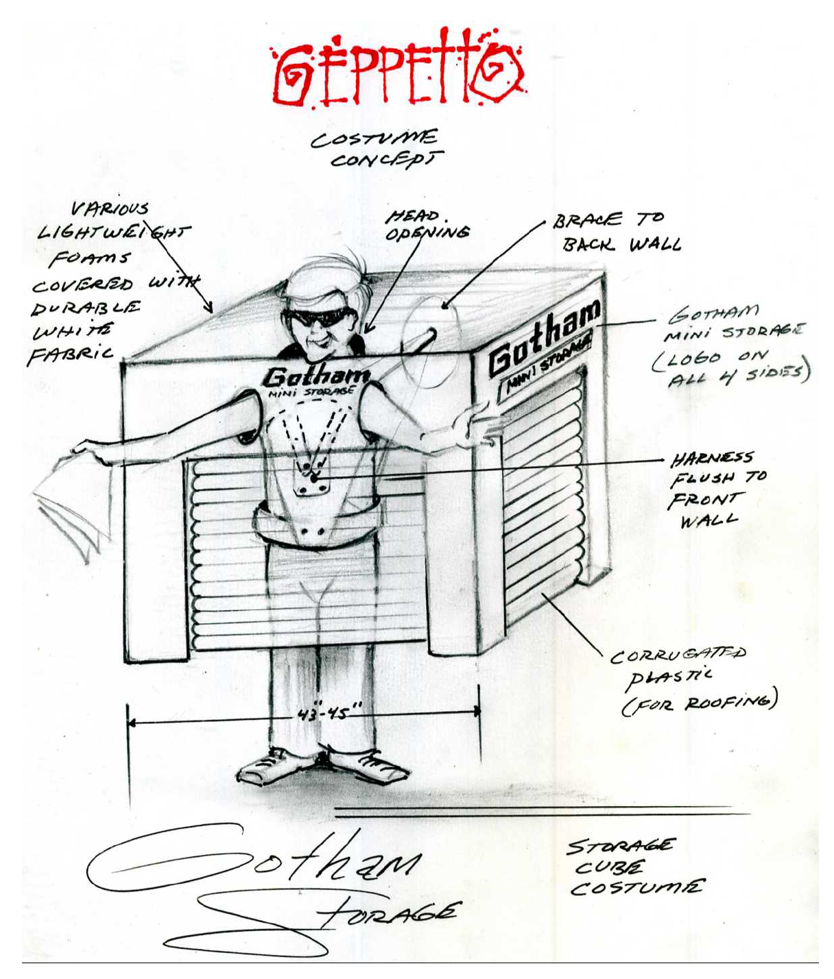 A drawing of a man in a gotham costume