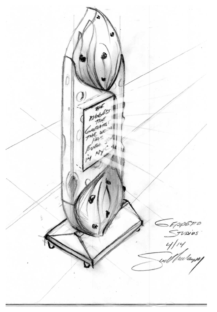 A black and white drawing of a clock on a stand