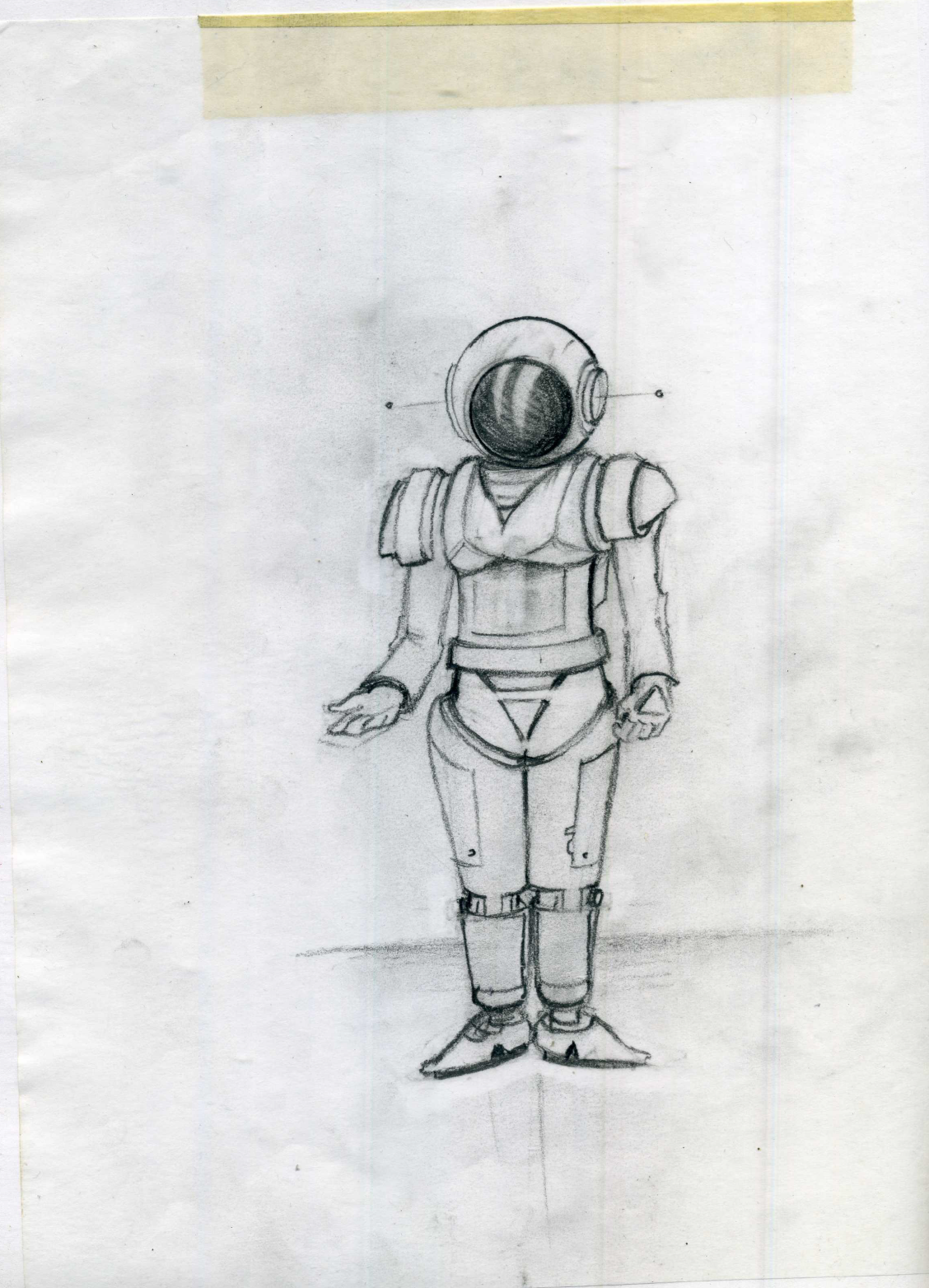 A drawing of an astronaut is taped to a piece of paper