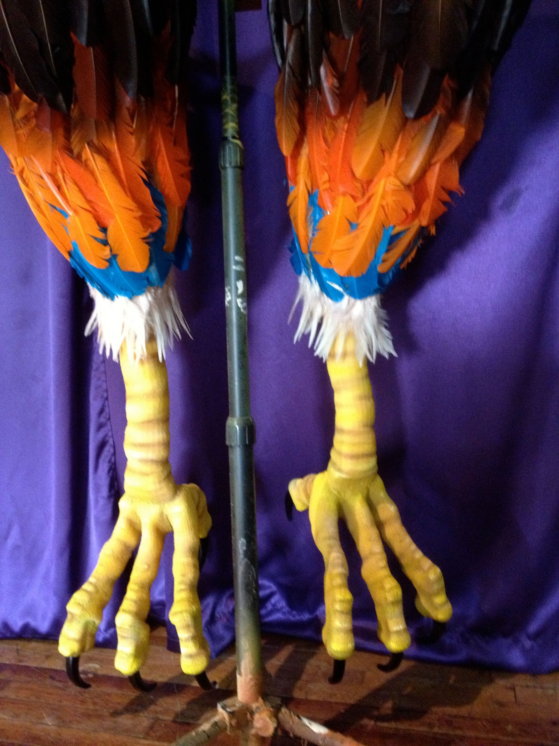 A pair of colorful feathered birds standing next to each other