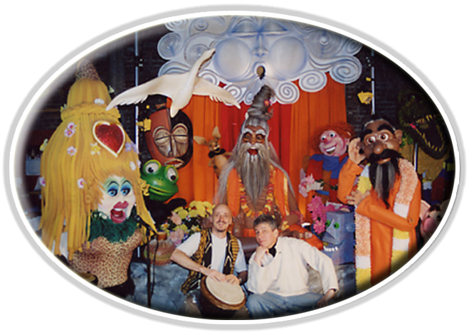 A group of cartoon characters are posing for a picture