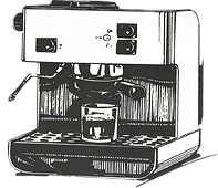 a black and white drawing of a coffee maker