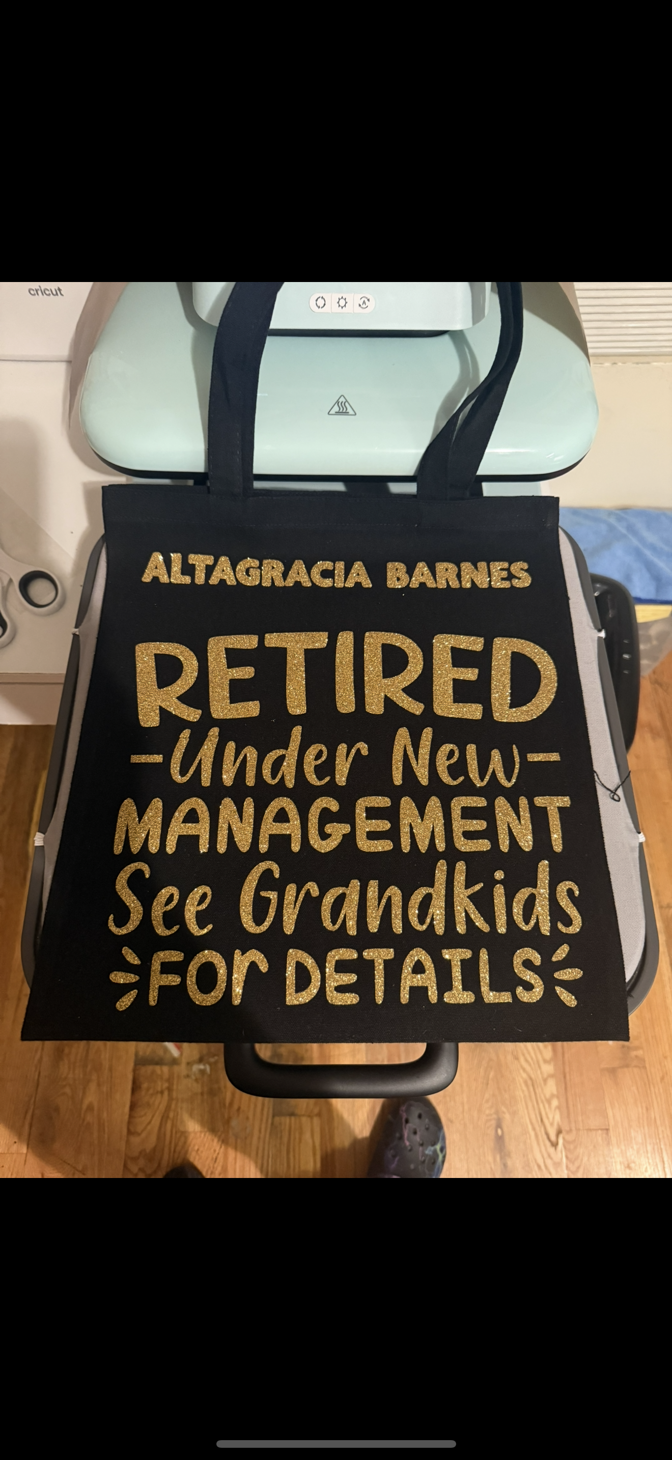 A bag that says `` team bride '' is sitting on a table.