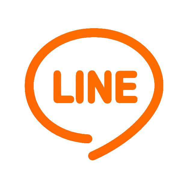 白色背景上的橘色對話方塊圖示內，以粗體橘色字體顯示「LINE」字樣。