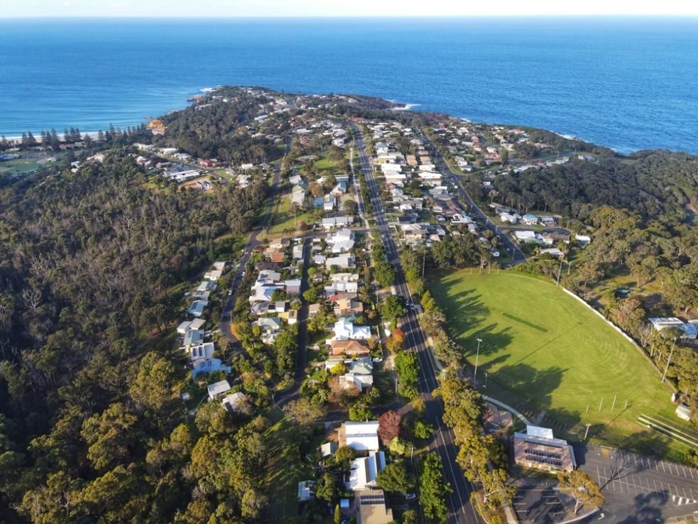 An Aerial View Of A Residential Area Next To The Ocean — Southern Turf Supplies In Tathra, NSW