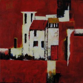 White houses in red painting